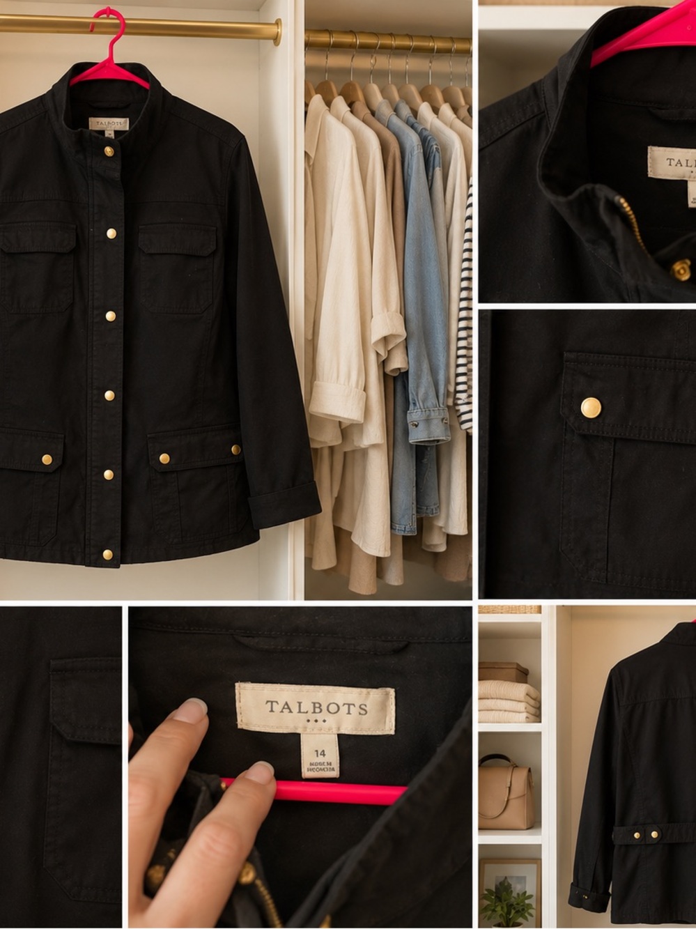 Talbots Black Utility Jacket with Gold-Tone Snaps